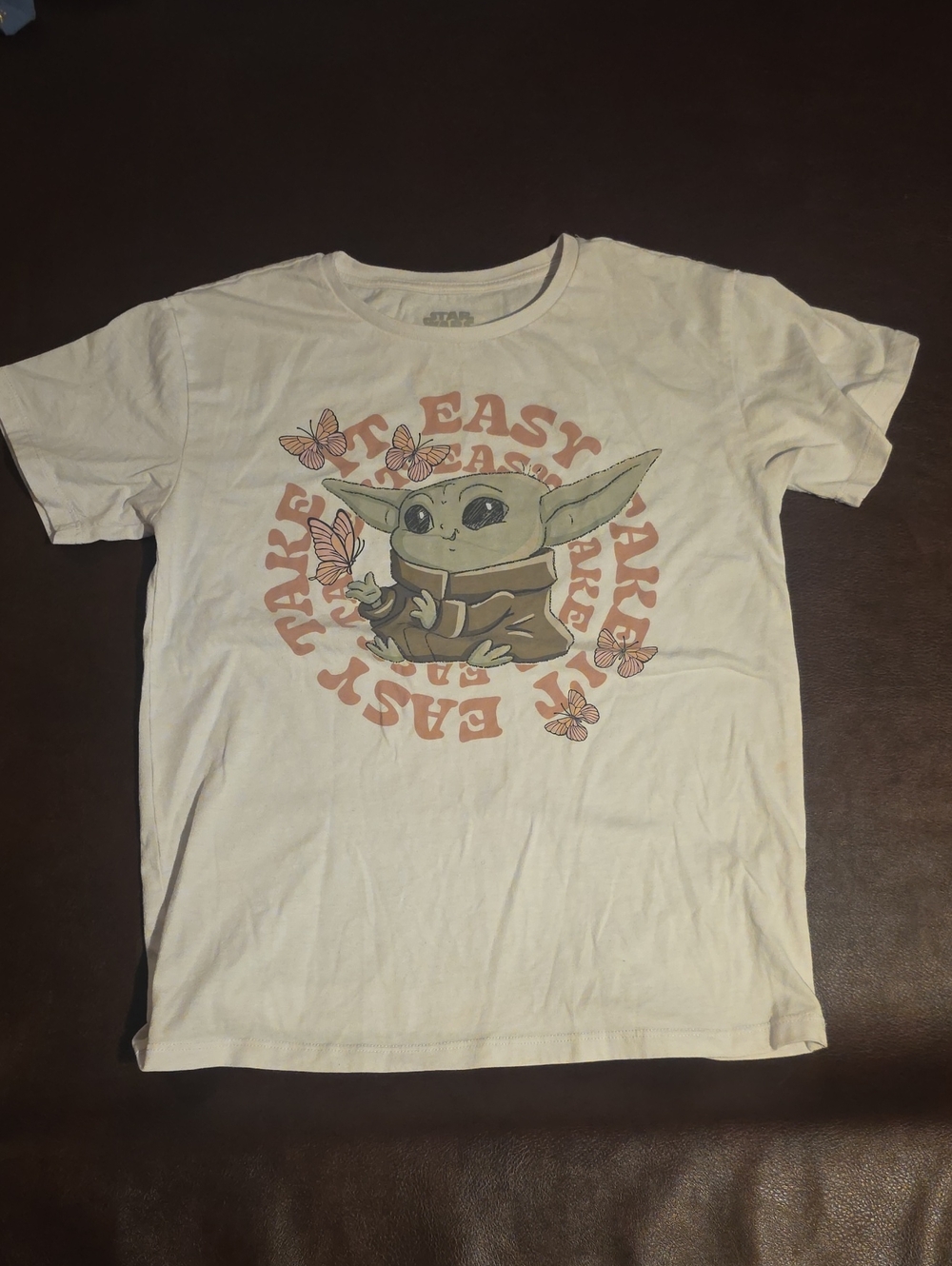 MAD Engine Cream Kids Short-Sleeve Tee with Green Baby Yoda and Pink Accents